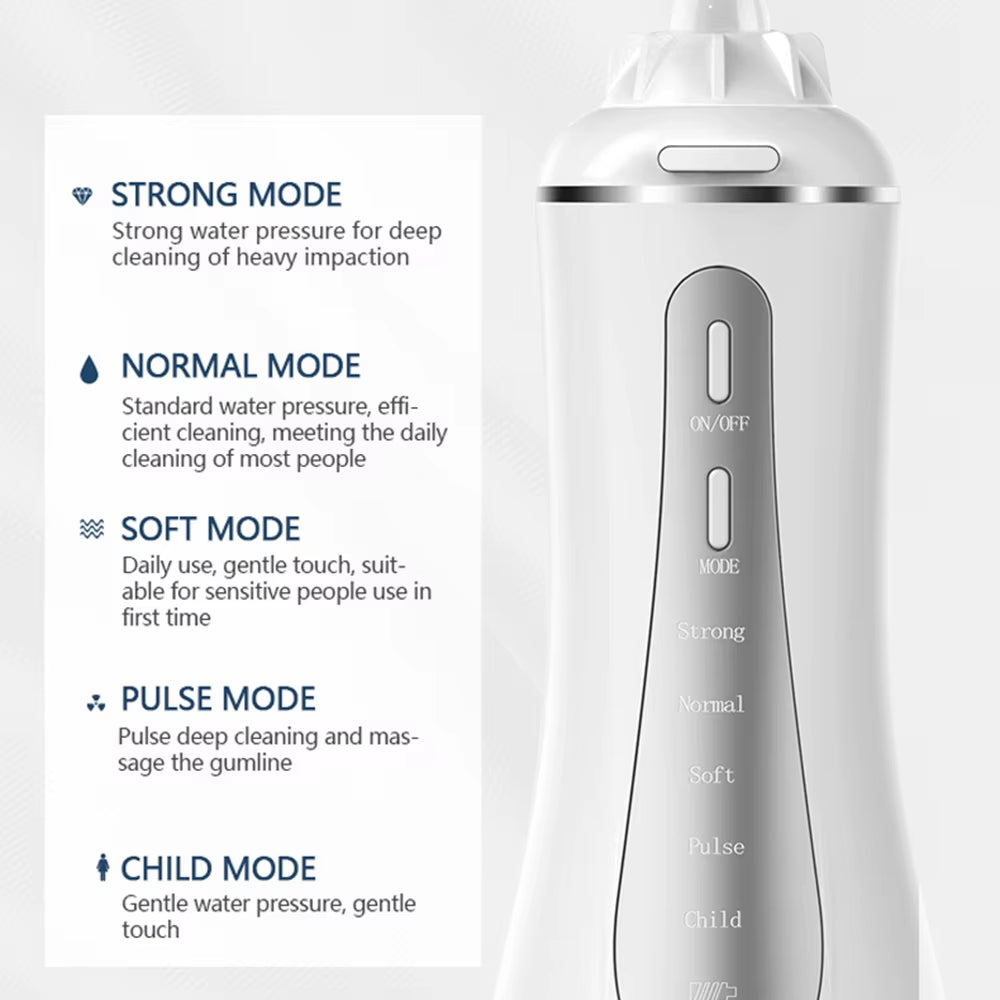 Powerful 5-Mode Oral Irrigator – Portable Water Flosser for Deep Cleaning | 350ML Tank, USB Rechargeable & Waterproof!