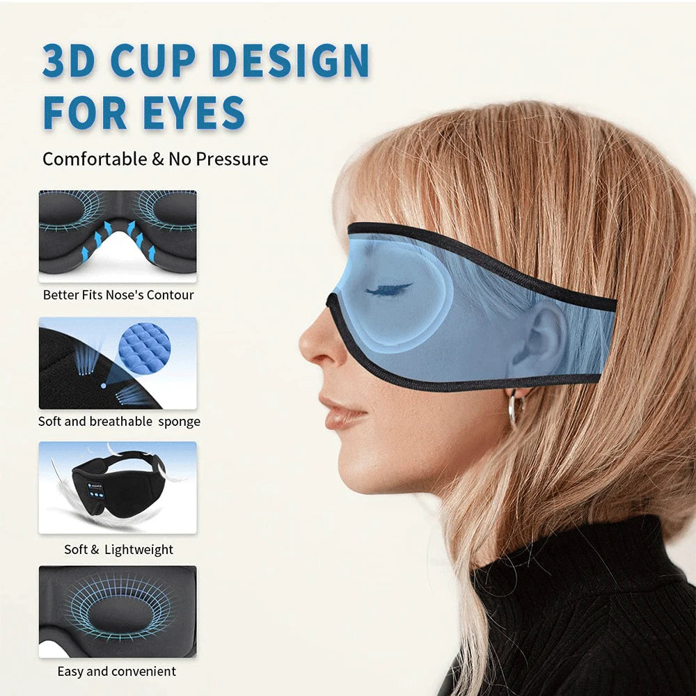 Bluetooth Sleep Mask with Headphones – 3D Eye Mask & HD Sound for Music & Relaxation