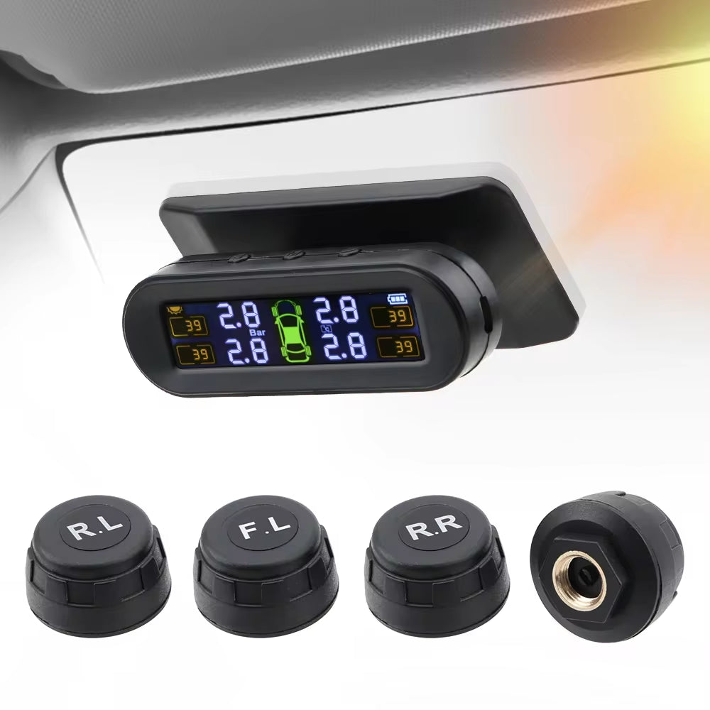 Wireless Tire Pressure Monitoring System (TPMS) – Real-Time Pressure & Temperature Alerts with 4 External Sensors