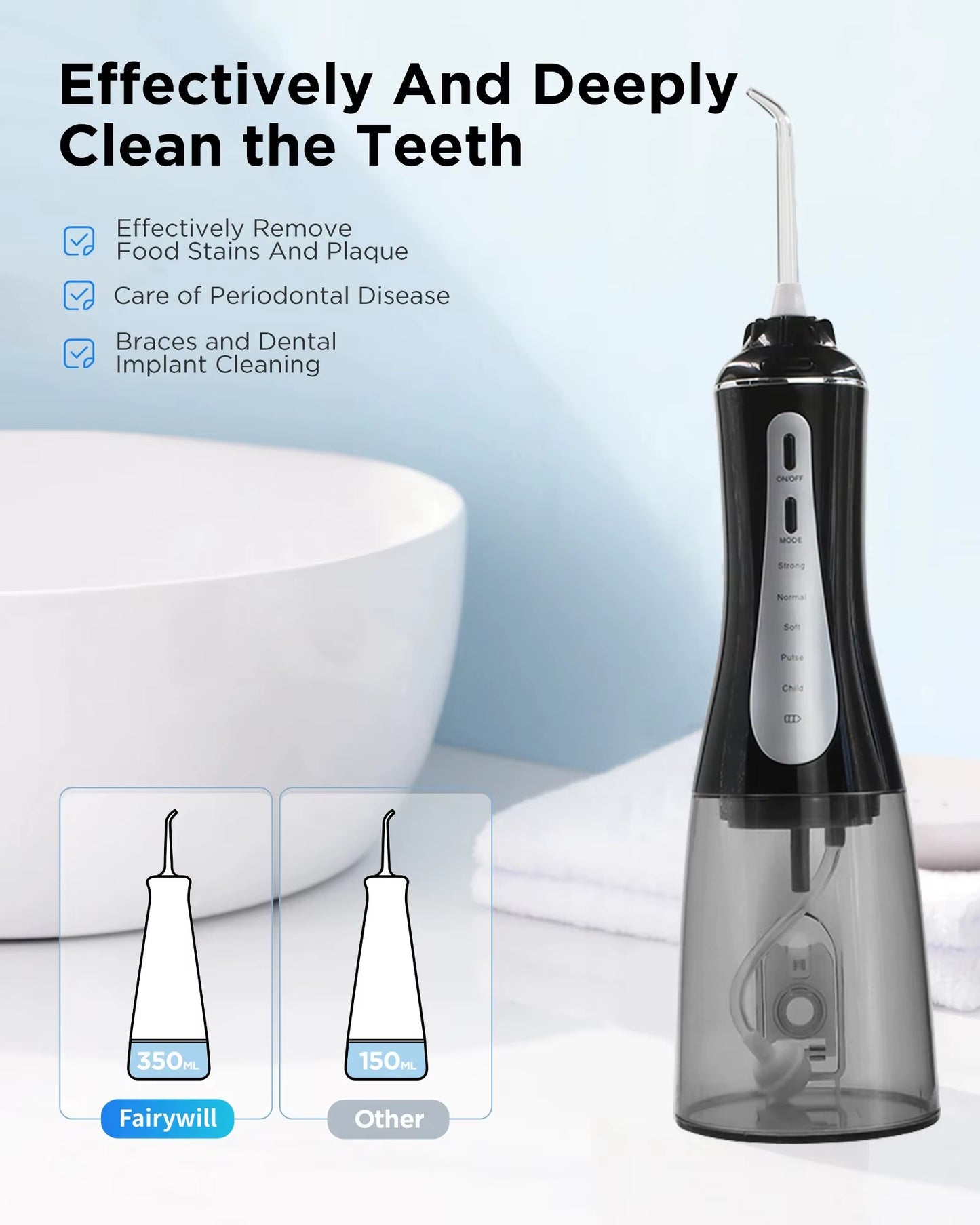 Powerful 5-Mode Oral Irrigator – Portable Water Flosser for Deep Cleaning | 350ML Tank, USB Rechargeable & Waterproof!