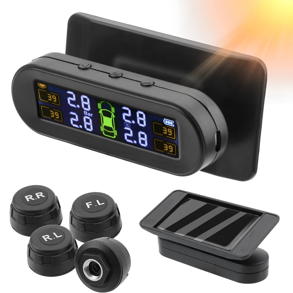 Wireless Tire Pressure Monitoring System (TPMS) – Real-Time Pressure & Temperature Alerts with 4 External Sensors